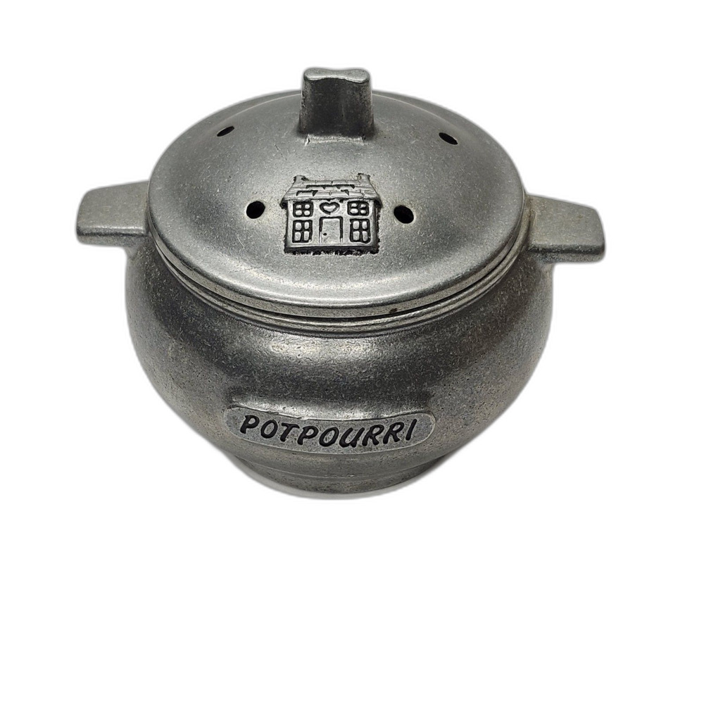 Carson Pewter Potpourri Holder Bowl with House Lid Rustic Farmhouse Decor